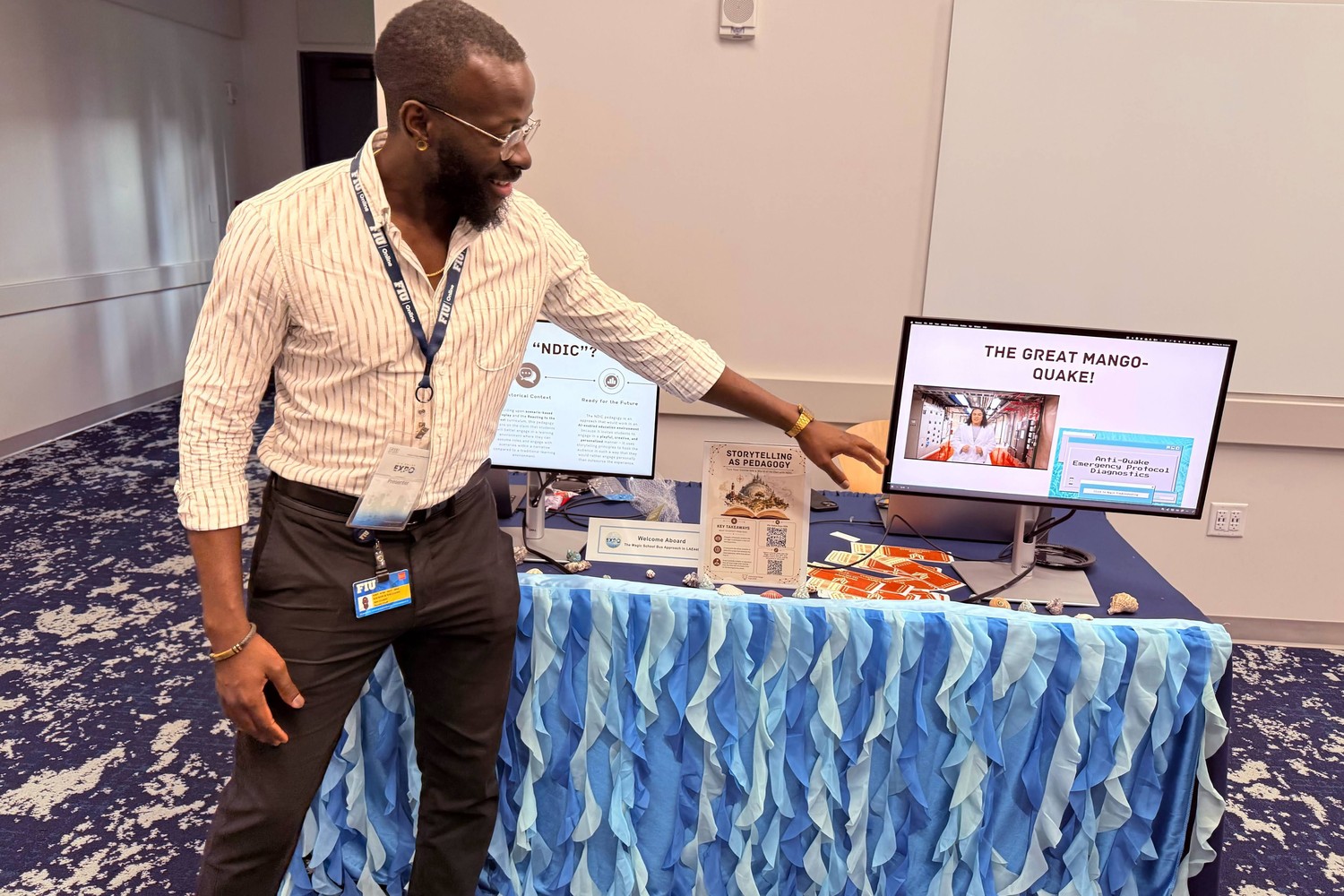 Kieron presenting his Storytelling as Pedagogy expo booth