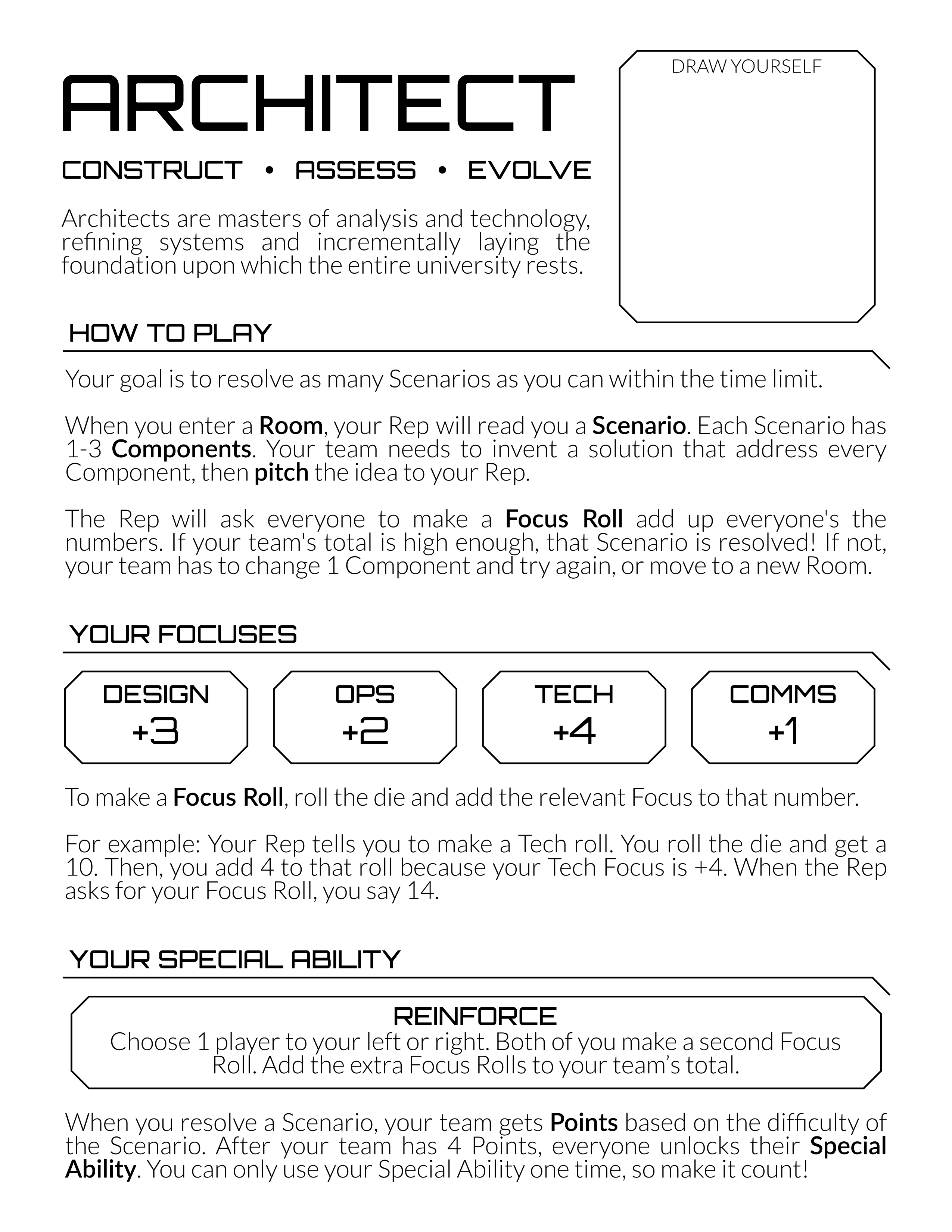 Architect class character sheet