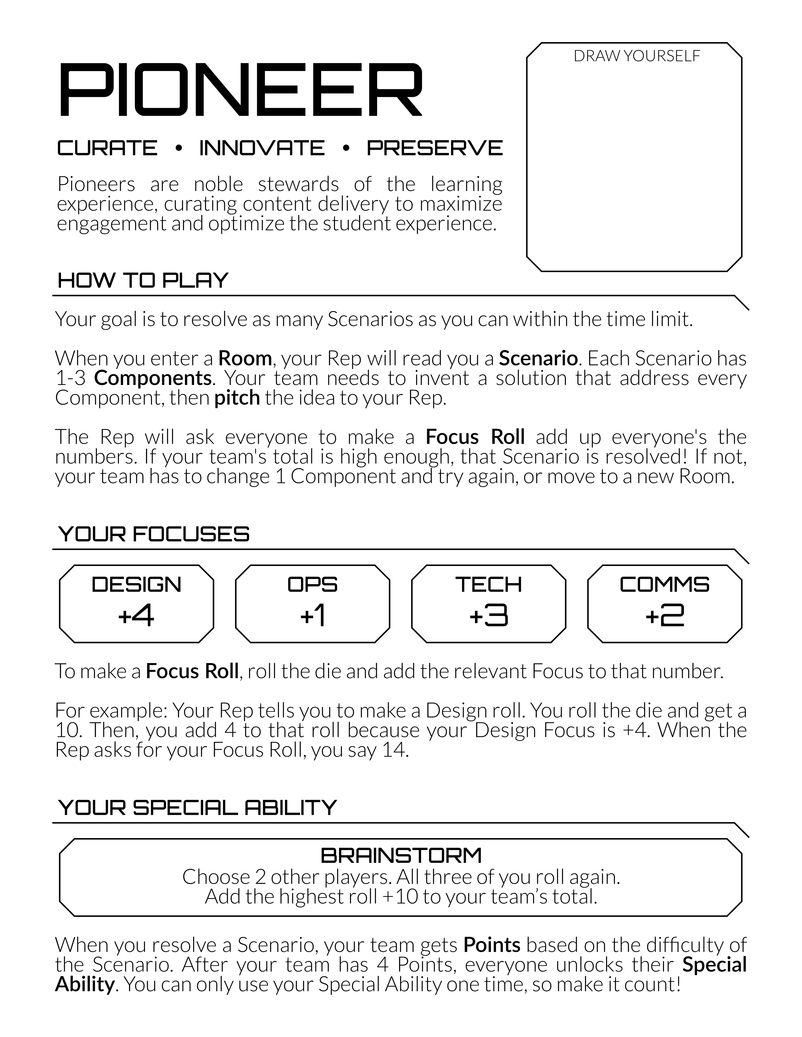 Pioneer class character sheet